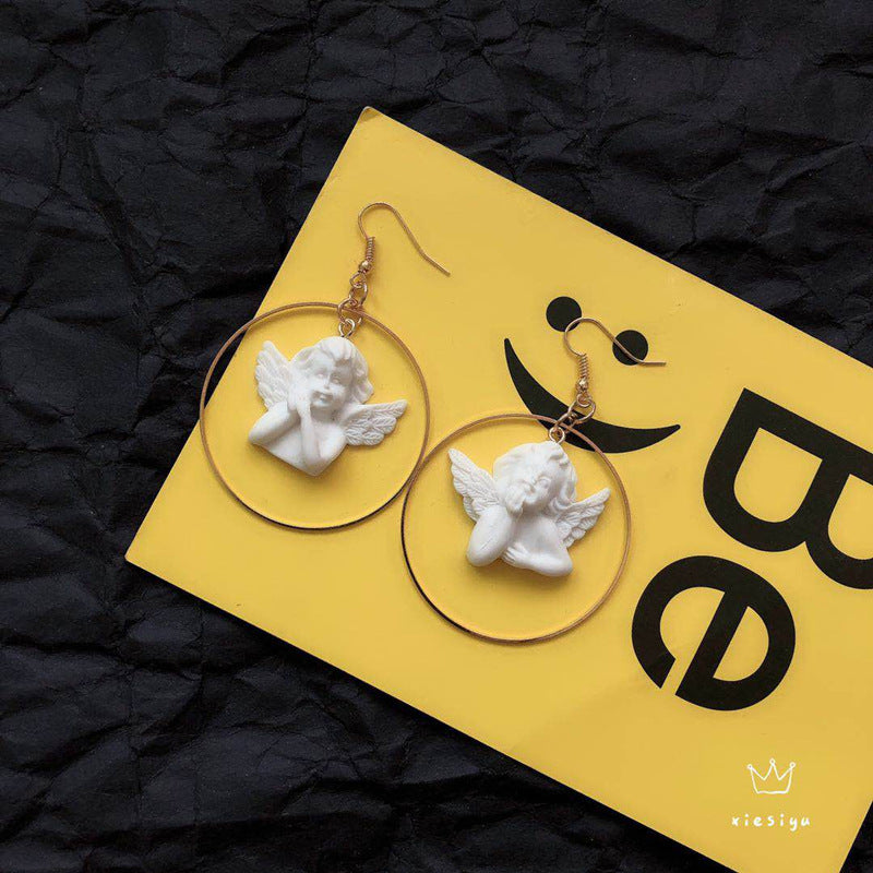 Design Cupid Archery Angel Plaster Asymmetric Earrings