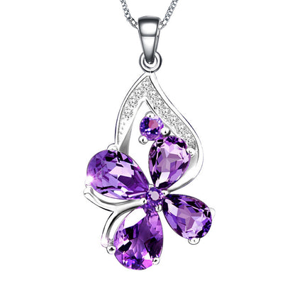 Women's Four-leaf Clover Amethyst Clavicle Chain Birthday Pendants