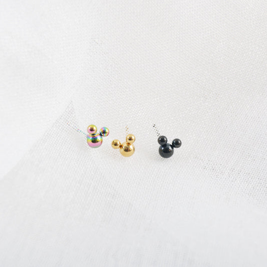 Pocket Small Stainless Steel Titanium Mickey Earrings