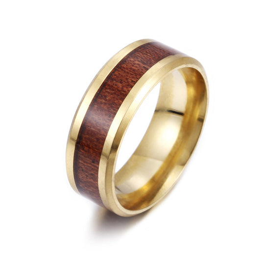Popular Wedding Inlaid Teak Titanium Steel Rings