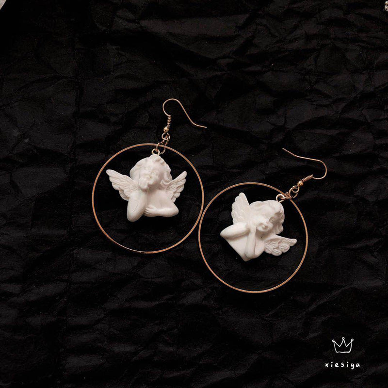 Design Cupid Archery Angel Plaster Asymmetric Earrings