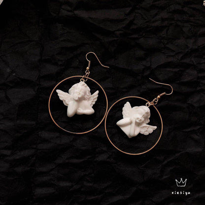 Design Cupid Archery Angel Plaster Asymmetric Earrings