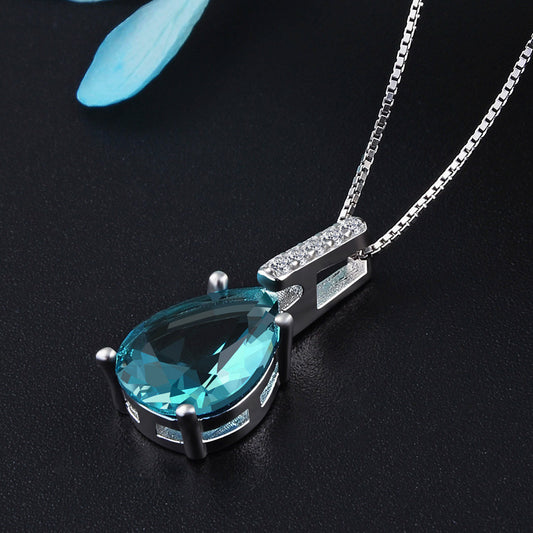 Women's Blue Crystal Topaz Water Drop Pear-shaped Pendants