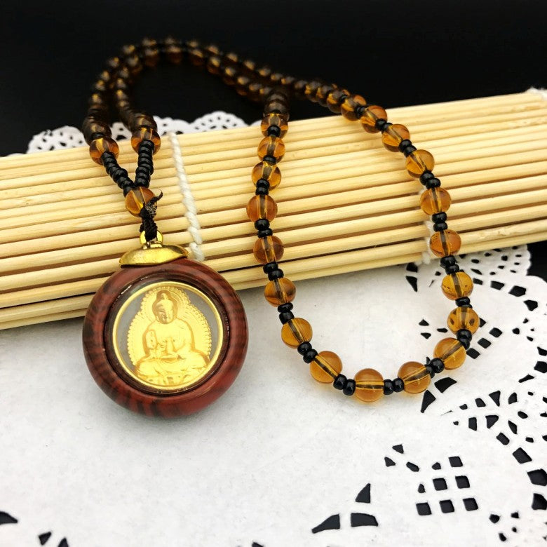 Women's & Men's Double-sided Statue Female Peach Wood Gold Necklaces