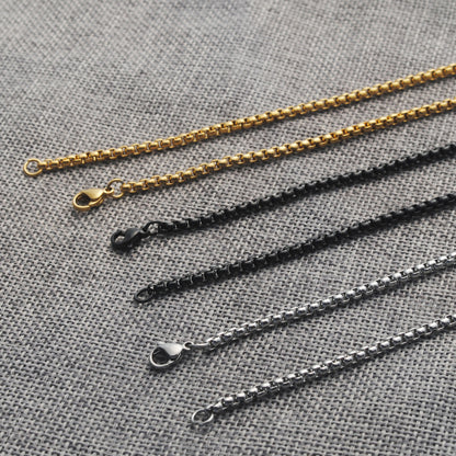 Women's & Men's Steel Square Pearl Titanium Ornament Chain Necklaces