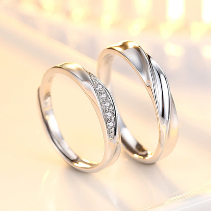 Women's & Men's Sterling Sier Light Wave Couple Korean Style Simple Rings