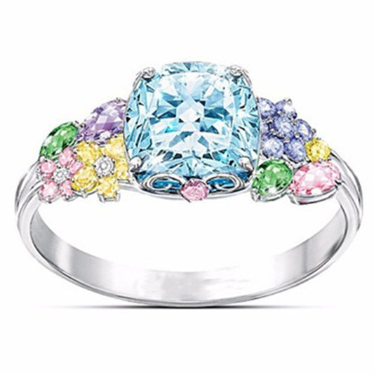 Inlaid Gem Square Princess Imitation Zirconium Rings