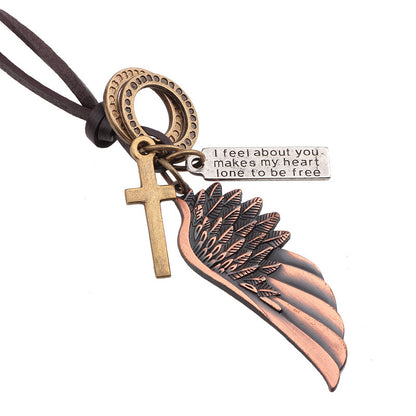 Angel Wings Genuine Leather Plaid Cowhide Popular Necklaces