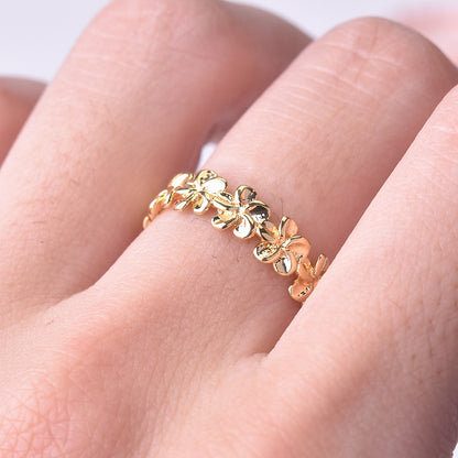 Hawaii Sier-plated Brushed Flower Gold Plated Rings