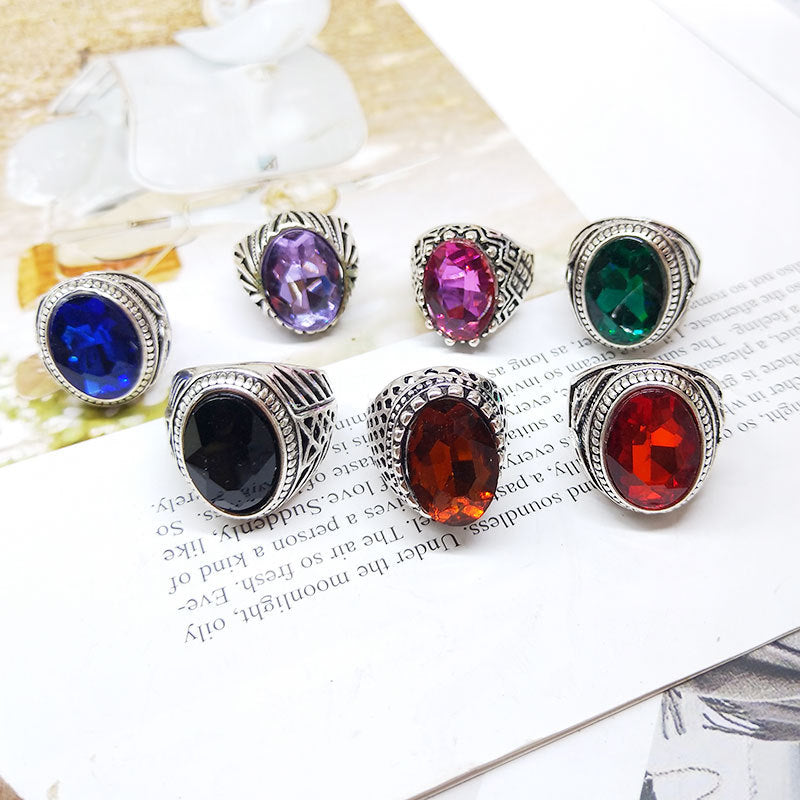 Elegant Mixed Glass Crystal Gem Stall Rings