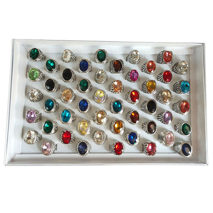 Elegant Mixed Glass Crystal Gem Stall Rings