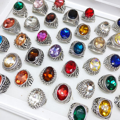 Elegant Mixed Glass Crystal Gem Stall Rings