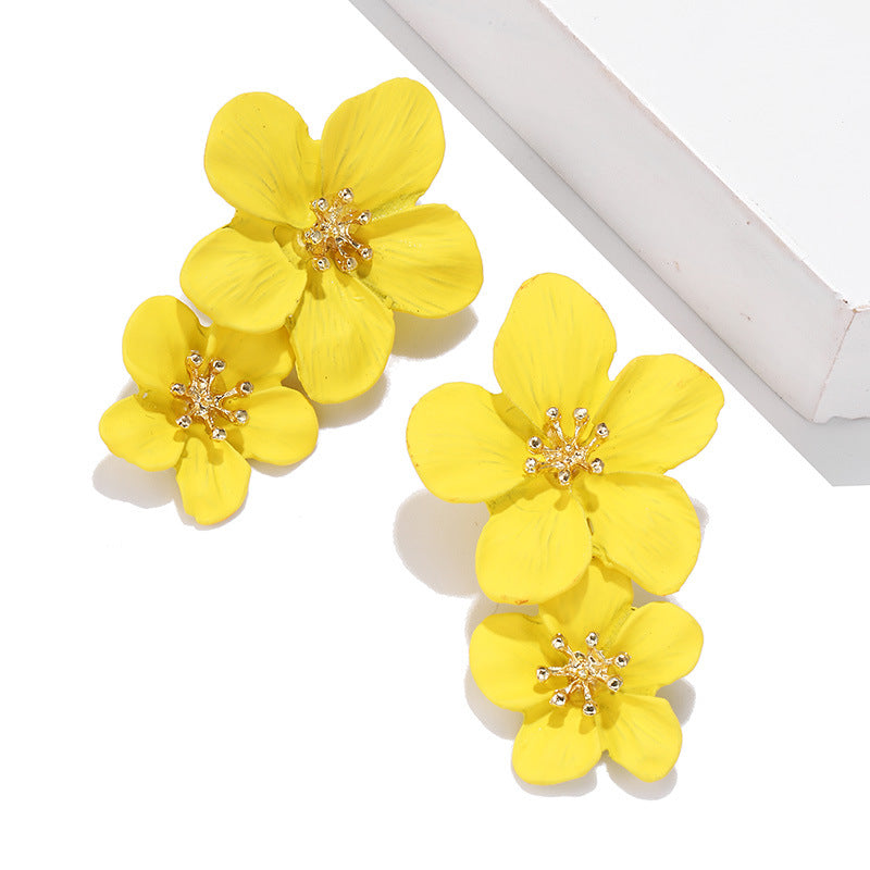 Trend Multicolor Double Layer Flower Simple Earrings