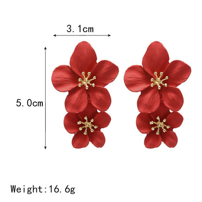 Trend Multicolor Double Layer Flower Simple Earrings