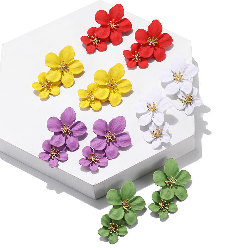 Trend Multicolor Double Layer Flower Simple Earrings