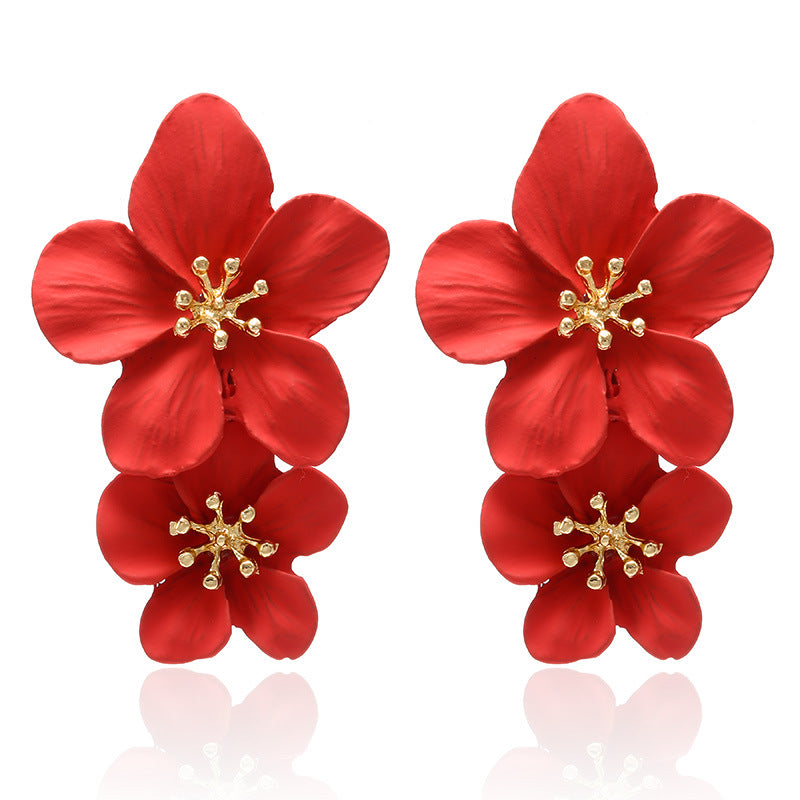 Trend Multicolor Double Layer Flower Simple Earrings