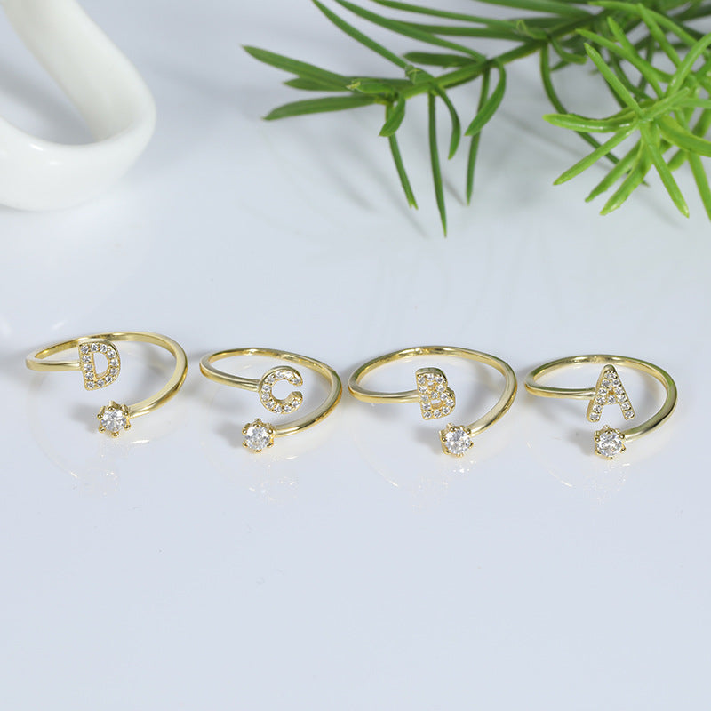 Simple Fashion English Letters Adjustable Mouth Gold-plated Rings