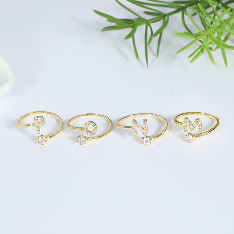 Simple Fashion English Letters Adjustable Mouth Gold-plated Rings