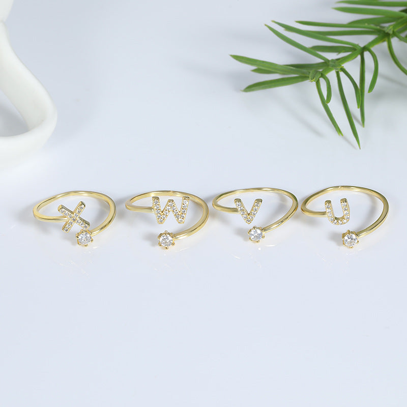 Simple Fashion English Letters Adjustable Mouth Gold-plated Rings