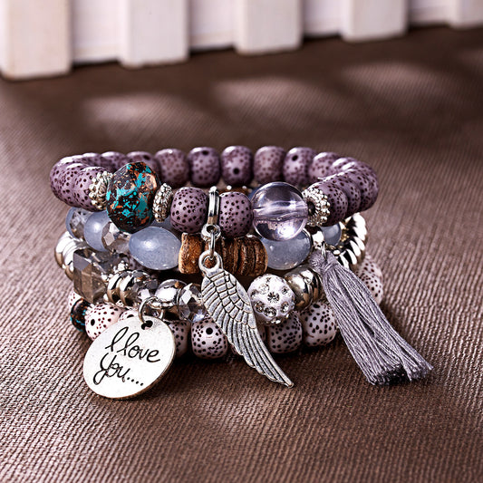 Charming Unique Wings Tassel Beads Suit Bracelets