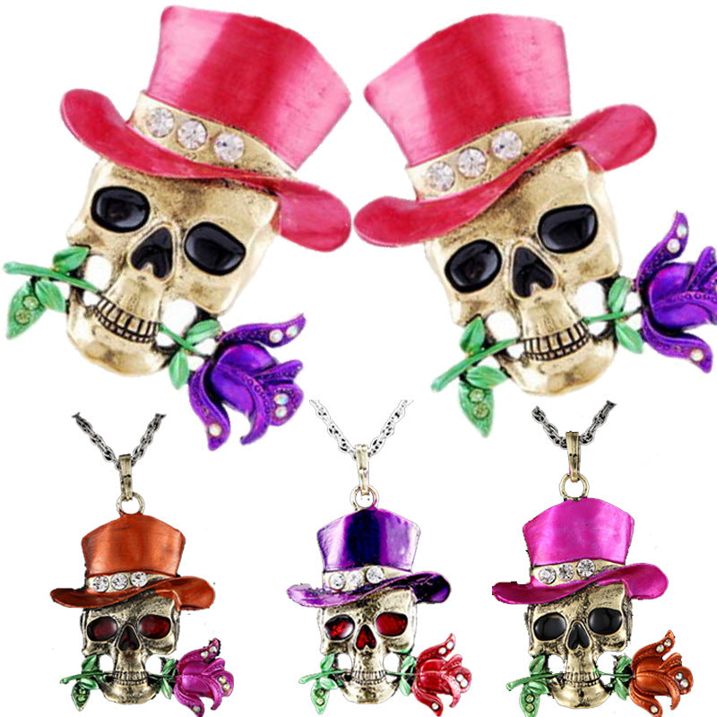 Retro Diamonds Skull Punk Charm Rose Necklaces