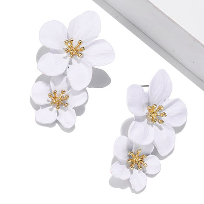 Trend Multicolor Double Layer Flower Simple Earrings