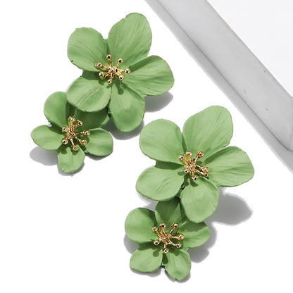 Trend Multicolor Double Layer Flower Simple Earrings