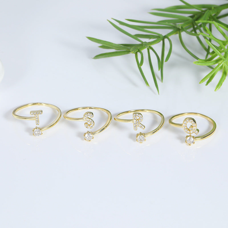 Simple Fashion English Letters Adjustable Mouth Gold-plated Rings