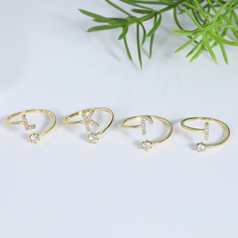 Simple Fashion English Letters Adjustable Mouth Gold-plated Rings