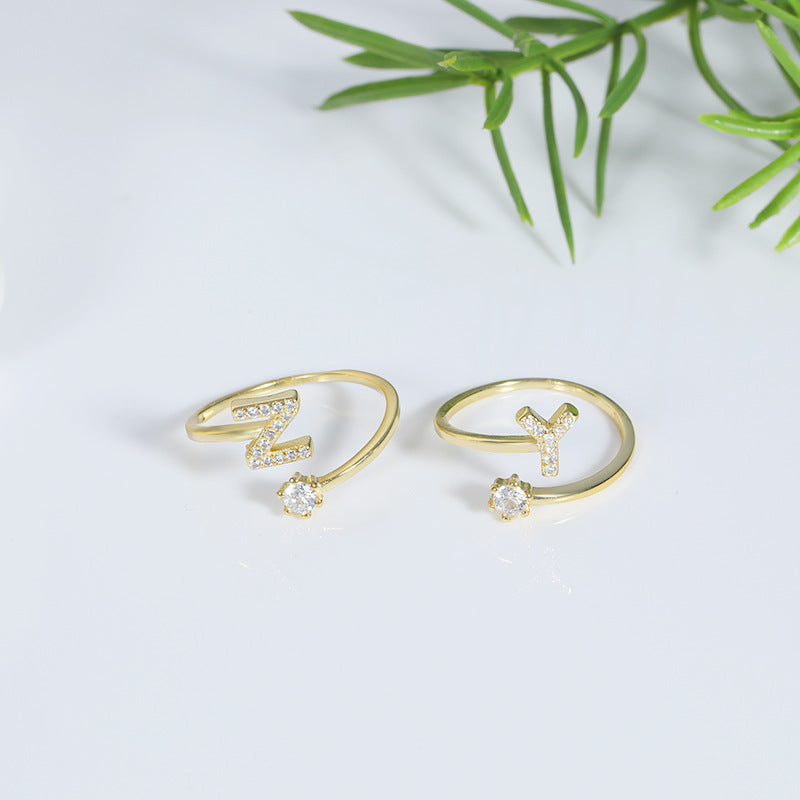 Simple Fashion English Letters Adjustable Mouth Gold-plated Rings