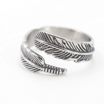 Women's & Men's Vintage Feather Titanium Steel Simple Damaged Rings