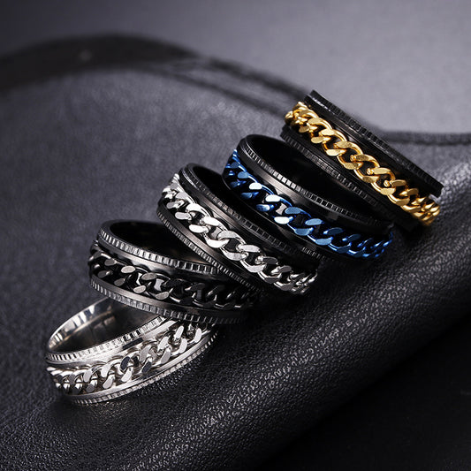 Men's Ornament Chain Rotating Stainless Steel Decompression Rings