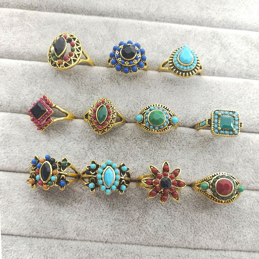 Women's Retro Style Colored Stone Mix Match Rings