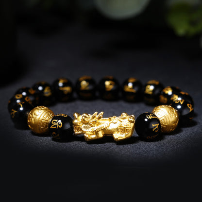 Women's & Men's Copper Obsidian Pi Beaded String Beads Bracelets