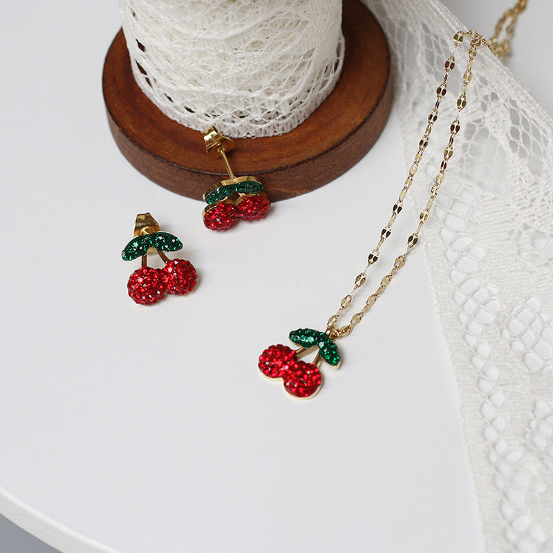 Cherry Fruit Summer Starlight Clavicle Chain Earrings