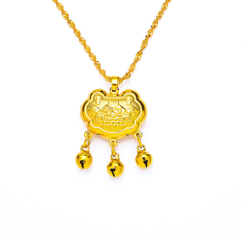 Women's Plus Longevity Lock Flower Brass Gold Plated Necklaces