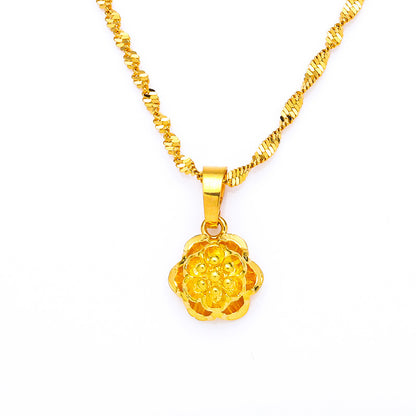 Women's Plus Longevity Lock Flower Brass Gold Plated Necklaces