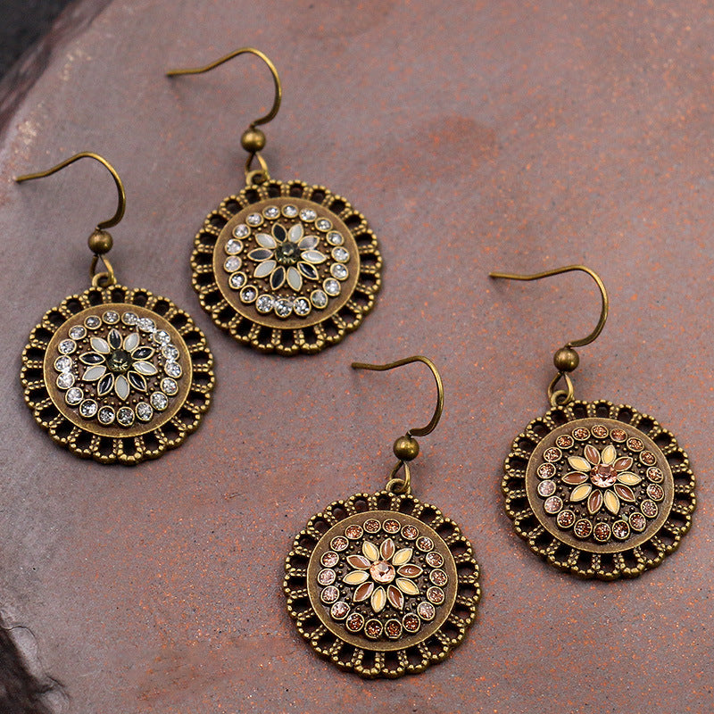 Women's Small Dripping Oil Diamond Hollow Flower Earrings