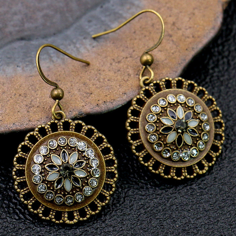 Women's Small Dripping Oil Diamond Hollow Flower Earrings