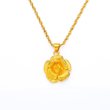 Women's Plus Longevity Lock Flower Brass Gold Plated Necklaces