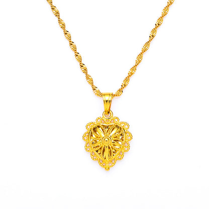 Women's Plus Longevity Lock Flower Brass Gold Plated Necklaces