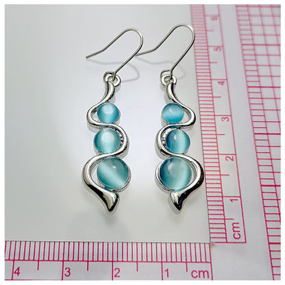 Curve Inlaid Sea Blue Cat Eye Earrings