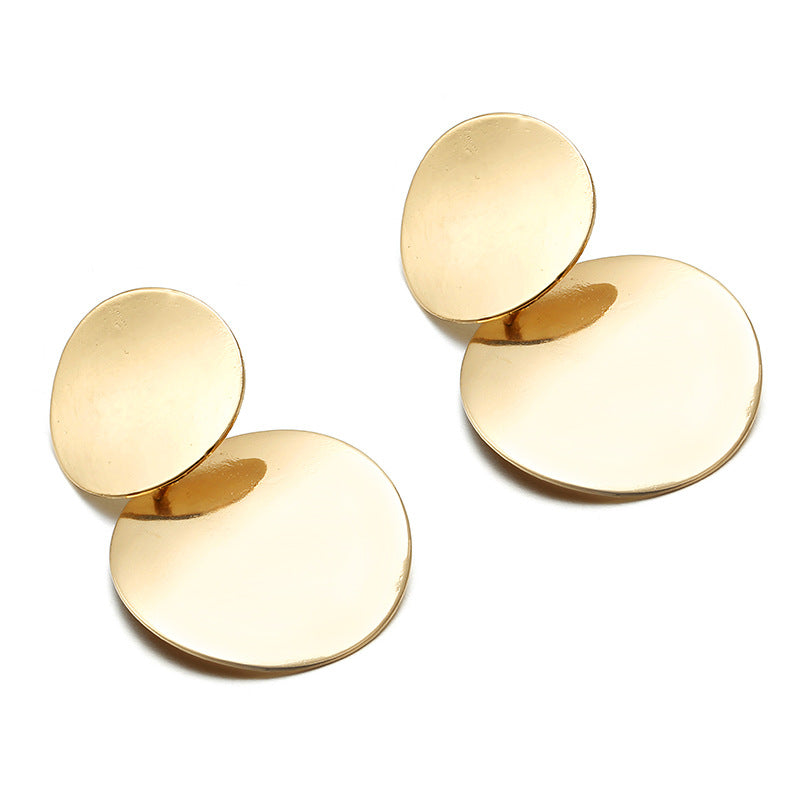 Women's Retro Metal Wafer Geometric Round Korean Earrings