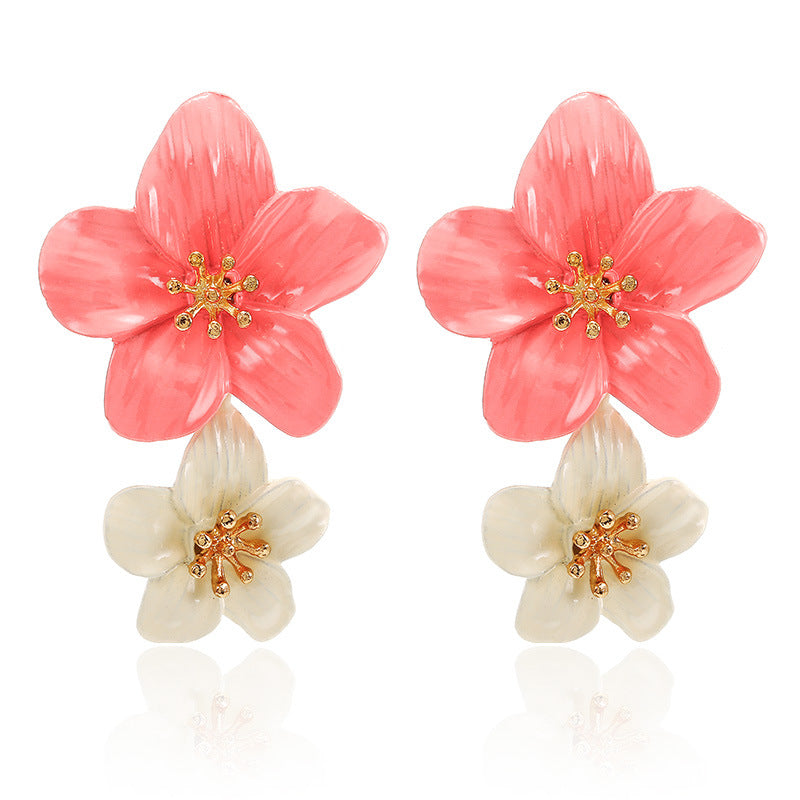 Trend Multicolor Double Layer Flower Simple Earrings