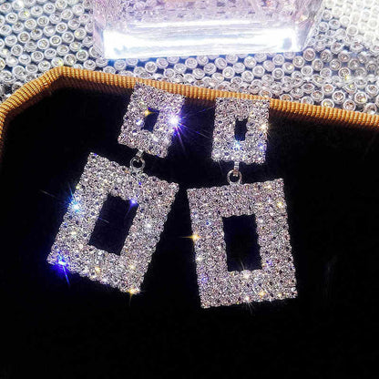 Shiny Geometric Rhinestone Exaggerated Versatile Accessories Earrings
