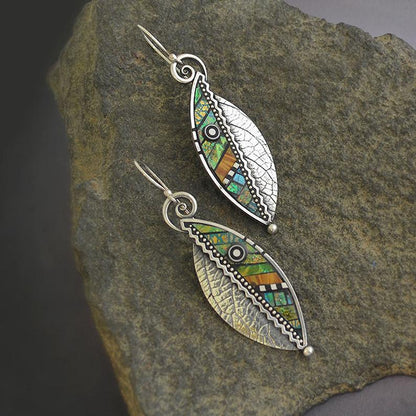 Hanging Abstract Iridescent Green Leaf Creative Earrings