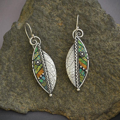 Hanging Abstract Iridescent Green Leaf Creative Earrings