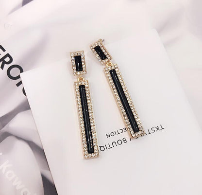 Sier Needle Accessories Elegant Long Rhinestone Earrings