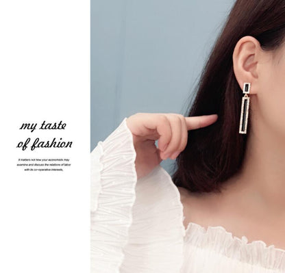 Sier Needle Accessories Elegant Long Rhinestone Earrings