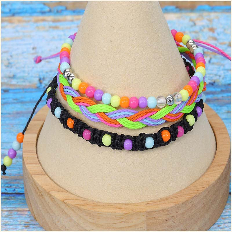 Beads Waterproof Wax Line Woven Three-piece Bracelets